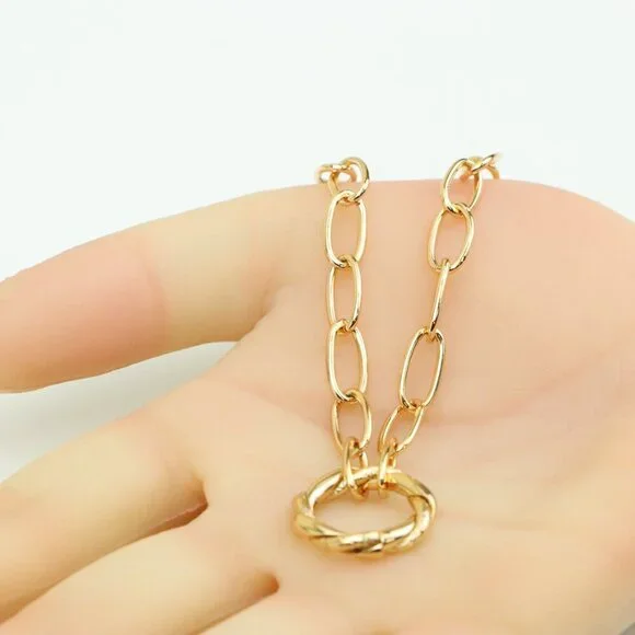 Chunky Oval Link Rose Gold Necklace with Round Center Pendant, XPNL0348 - Picture 6 of 13
